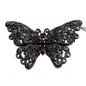 CFJ Collins Sterling Silver Garnet & Marcasite Butterfly Brooch/Enhancer